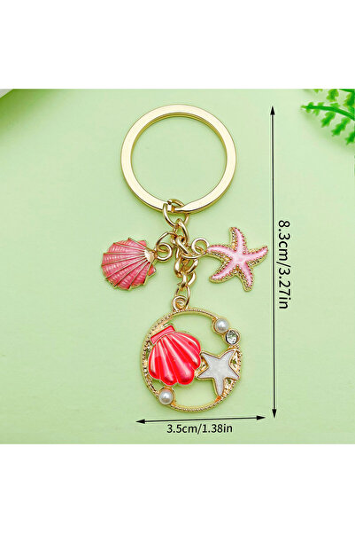 Hilosh إكسسوار حقيبة سلسلة مفاتيح على شكل صدفة نجم البحر واللؤلؤ الأزرق المحيطي