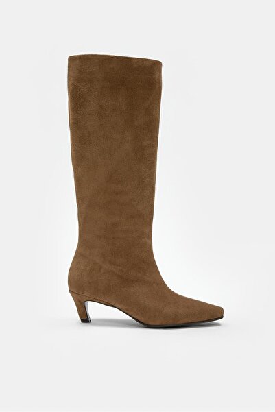 NILUFARR Rolene Sigaro Suede Genuine Leather Short Heeled Women's Boots