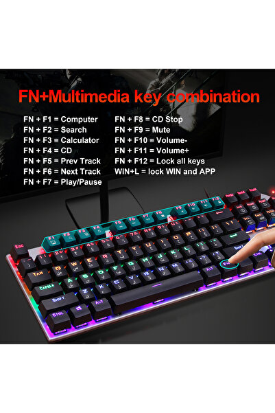 Generic English Arabic Mechanical Gaming Keyboard with LED Backlight,104 Keys Fast Response Wired Keyboard