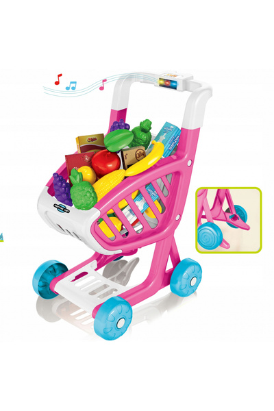 Matadi Light Pink children's shopping cart with movable wheels, equipped with lights and 16 buttons