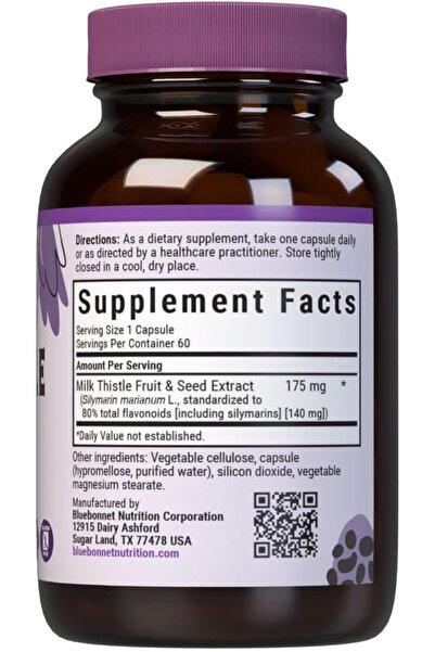 Bluebonnet Blue Bonnet Standardized Milk Thistle Fruit and Seed Extract Vegetable Capsules, 60 count