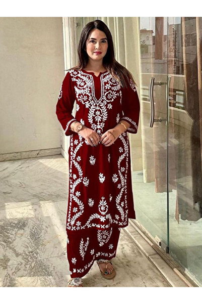 MYSMAR Maroon Rayon Salwar Kameez - HRT2507 | Maroon