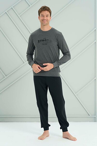 REMSA Set pijama cu mânecă lungă bumbac moale pentru bărbați 2219 Antracit