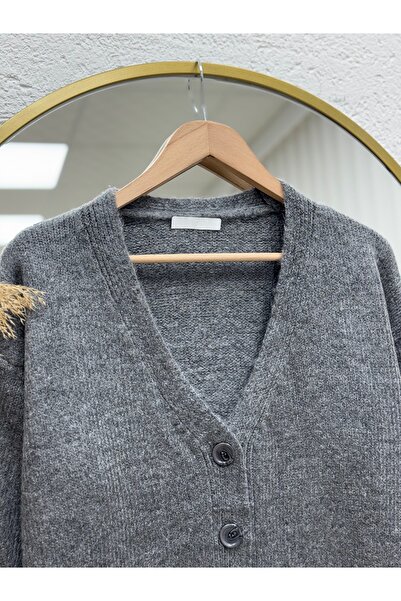 MİHRA STORE Ferilia Buttoned Knitted Sweater Cardigan-Zi̇6229 Anthracite