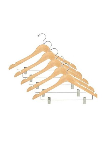 NKX مجموعة من 5 رفوف خشبية عالية الجودة للبدلات والسراويل مع شماعات على الكتف