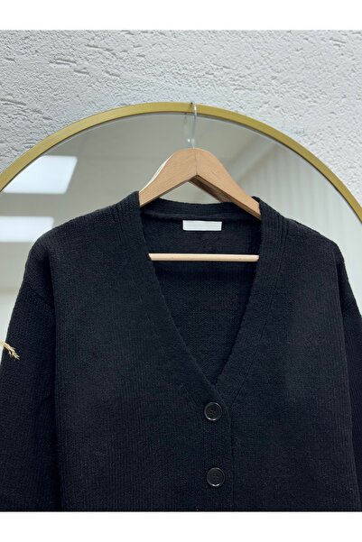 MİHRA STORE Ferilia Buttoned Knitted Sweater Cardigan-Zi̇6229 Black