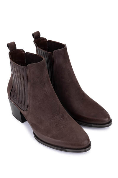 Tamer Tanca Women's Genuine Leather Brown Nubuck Heeled Boots
