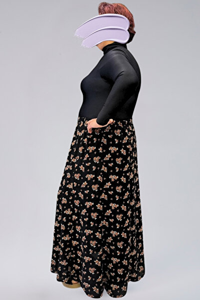 MAKSEN TEKSTİL Pieced Long Prayer Skirt, Viscose Flowered 8 Pieces Long Women's Skirt