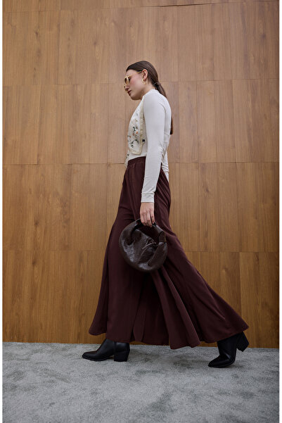 Birgül Bektaş Παντελόνι κρεπ Bitter Brown Godeli