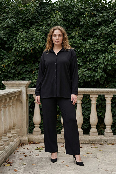 Elisho Shirt Collar Wrinkle Fabric 2-Piece Set