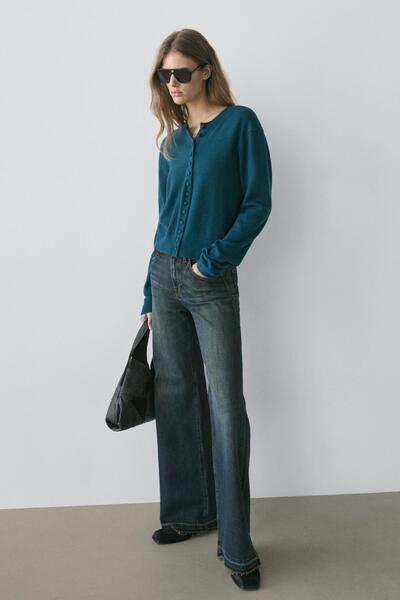 Massimo Dutti Kaplama düğmeli %100 yün triko hırka