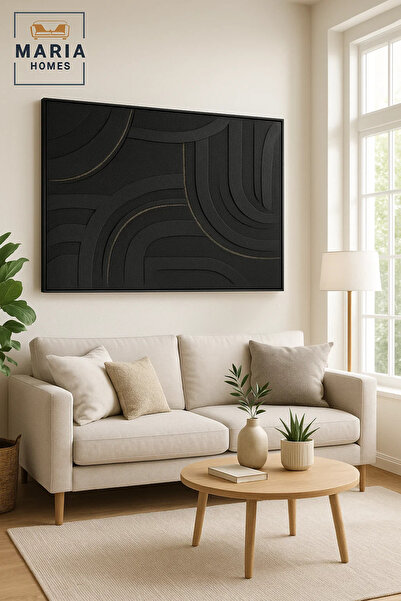 MARIA HOMES لوحة جدارية سوداء عصرية ١٠٠×١٥٠ | لوحة فاخرة مزخرفة | ديكور منزلي تجريدي