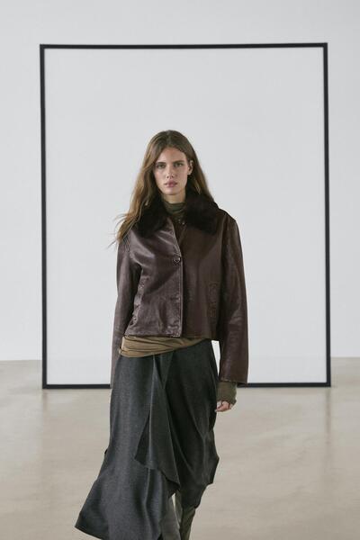 Massimo Dutti Kürk yakalı napa deri ceket