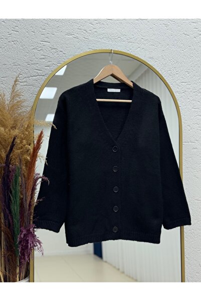 MİHRA STORE Ferilia Buttoned Knitted Sweater Cardigan-Zi̇6229 Black