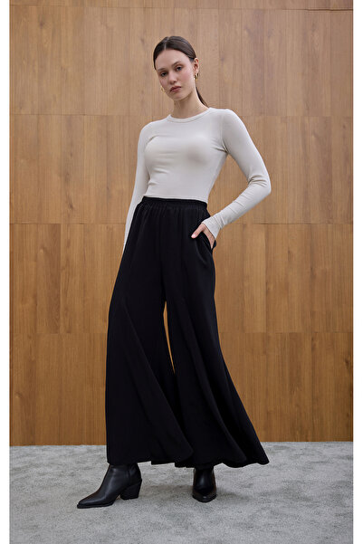 Birgül Bektaş Black Godeli Crepe Trousers