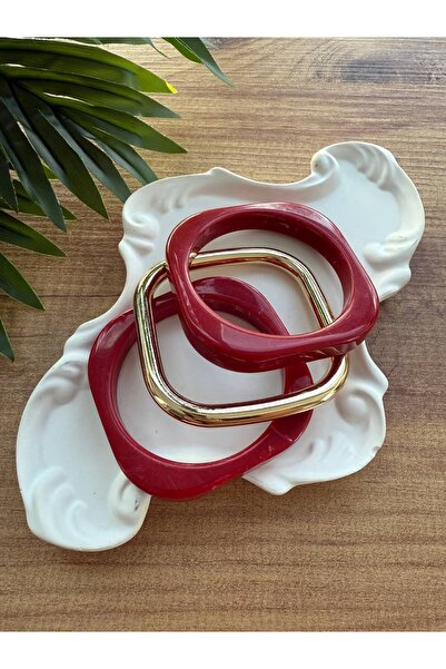 My Joyas Design Red Acrylic Square Shape 3-Piece Bracelet Set 6.5cm