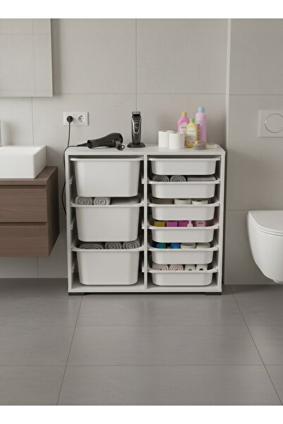 Pratico Carla 9 Sepetli Çok Amaçlı Banyo Dolabı Organizer Beyaz