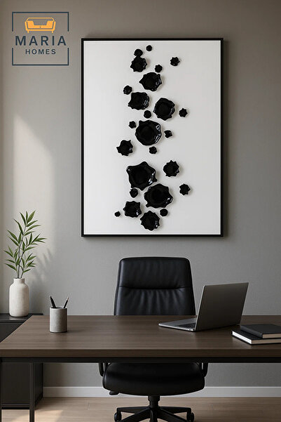 MARIA HOMES لوحة فنية جدارية حديثة ١٥٠×١٠٠ | ديكور تجريدي ثلاثي الأبعاد | عمل فني أسود بسيط