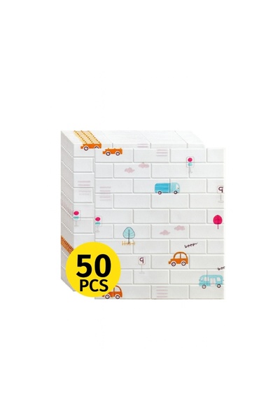 Hoffmanns Set of 50 x 3D Self-Adhesive Wallpaper with Cars - Brick Imitation, Wall / Ceiling, Adjustable, 70x77cm