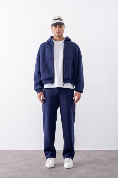 gothamvibes Erkek Boxy Oversize Fermuarlı Chill Lacivert Sweatshirt