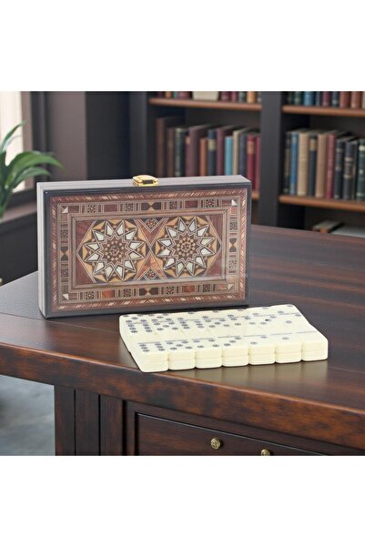 e-life shop Lüks Ahşap Kutulu Tasarımlı Premium Domino Seti 28 Parça 6 Çift -...