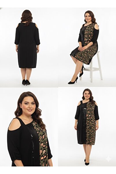 Roxxlen Rochie de damă cu paiete și leopard de mărime mare – 112410