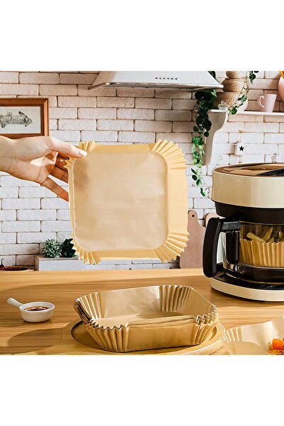 Next Trend Set of 50 Air Fryer Baking Papers, Square 20×20×4.5 cm, Heat-Resistant, Plastic Holder with Lid