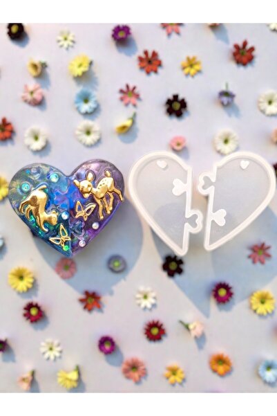 se7enhome قالب سيليكون إيبوكسي على شكل قلب مزدوج، قالب سيليكون مكون من قطعتين، قالب راتنج إيبوكسي