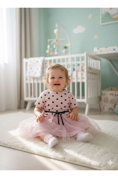 Nadi Baby Puantiye Baskılı Kız Bebek Elbise