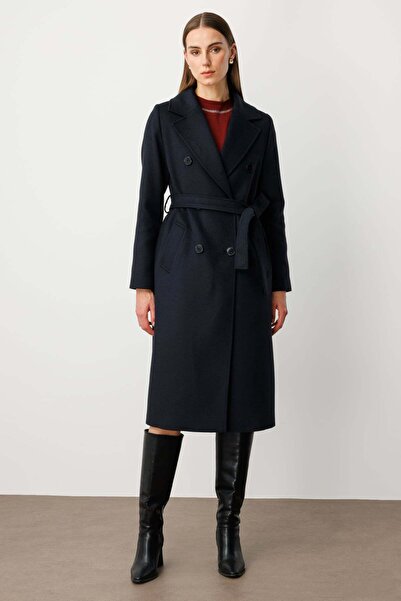 Ekol Beli Kuşaklı Kruvaze Yaka Kaban