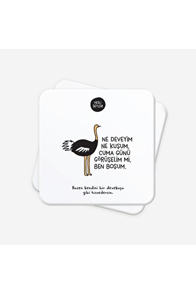 Hisli Şeyler Ne Deveyim Ne Kuşum 2'li Bardak Altlığı Seti
