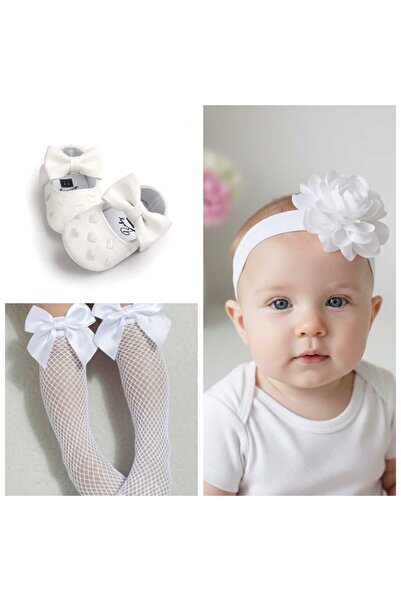 hira kids collection BEBEK PATİK AYAKKABI-BANDANA-FİLE ÇORAP ÜÇLÜ SET