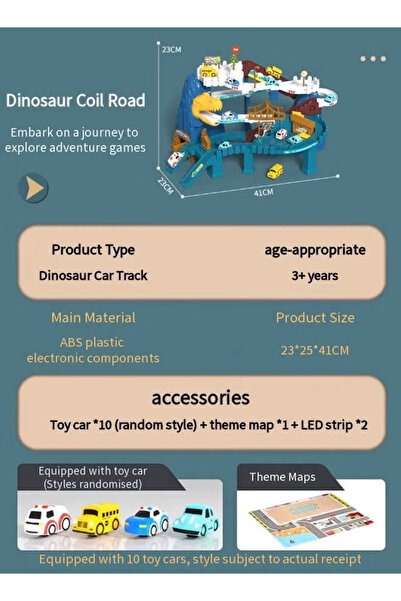 Generic Dinosaur Race Track Playset for Boys Kids 3-5, Climbing Hills Car Track Play Set with 10 Mini Cars
