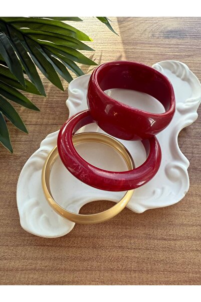 My Joyas Design Red Acrylic Round Shape 3-Piece Bracelet Set 6.8cm