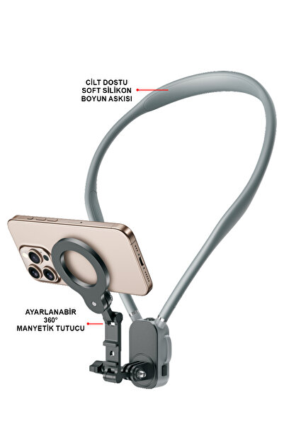 MTL 360 Derece Ayarlanabilir Boyun Askılı Manyetik Telefon Tutucu