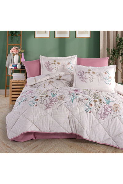 Clasy Ranforce %100 Pamuk Çift Kişilik Yorgan Seti Bahari V1 Pembe