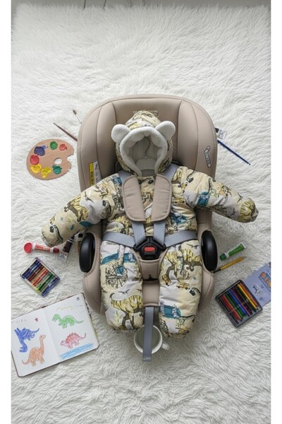 Asyagiyimavm 👶 Sevimli Dinozor Desenli Ayı Kulaklı Bebek Kar Tulumu (9-12 Ay)