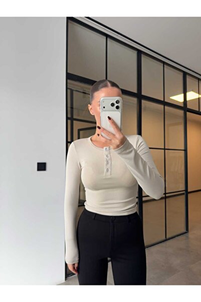 BB Bensu Buyruk Crew Neck Buttoned Bodysuit