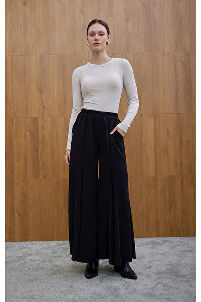 Birgül Bektaş Black Godeli Crepe Trousers