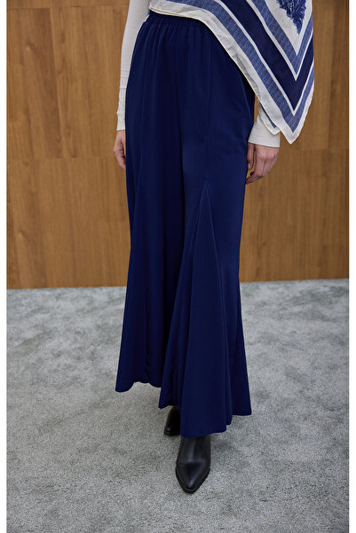 Birgül Bektaş Navy Blue Godeli Crepe Trousers