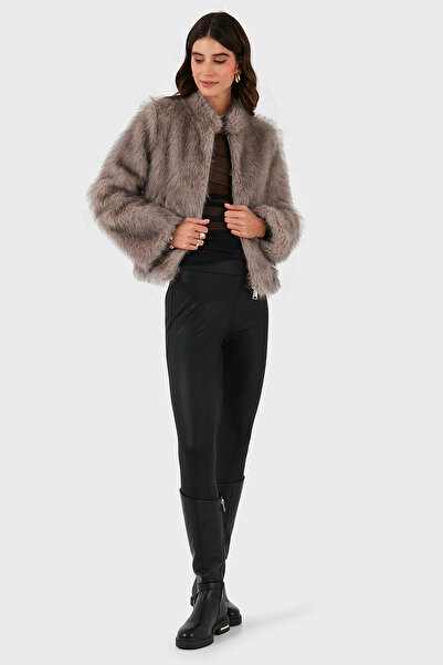 Lazzerini Tiziana Regular Fit Crew Neck Zippered Fur Fur 68912359939