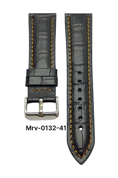 Mrv 22 MM-MRV BOMBELİ SİYAH KROKO TABA DİKİŞ DERİ KORDON