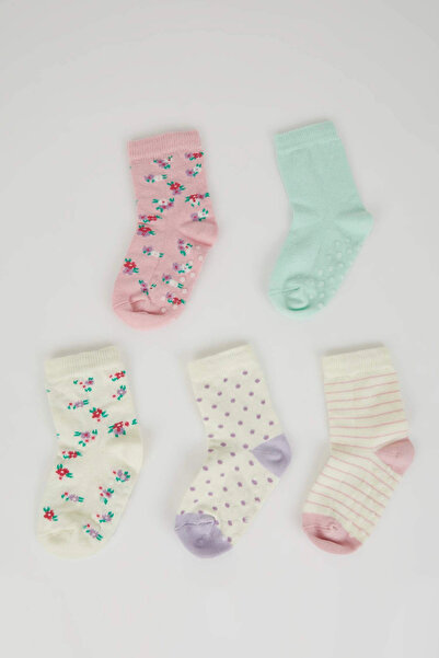 DeFacto C9096A5Kr1 Multi-Colored Baby Girl Stitch-Free Pack Cotton Long Socks