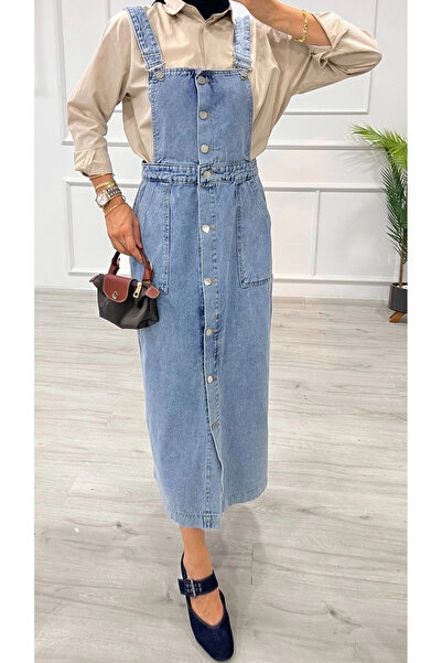 Zerenyus Skirted Salopet Enzyme Super Stone Wash Ice Blue