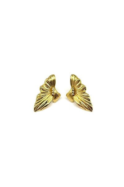 Twenty Eight Gold Big Form Three Stone Earrings