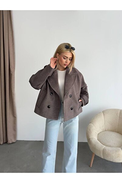 ParlaMira Γυναικείο παλτό Premium Cashmere Crop με βαμβακερή υφή σε καφέ πικρό χρώμα