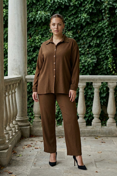 Elisho Shirt Collar Wrinkle Fabric 2-Piece Set