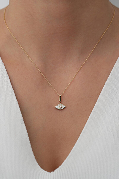 Bayar Gold 14 Ayar Altın Beyaz Mine Taşlı Nazar Boncuğu Kolye