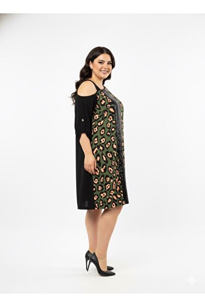 Roxxlen Rochie de damă cu paiete și leopard de mărime mare – 112410