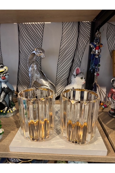 Atak Hediyelik Dekoratif kristal çubuk 2’li metal mumluk gold